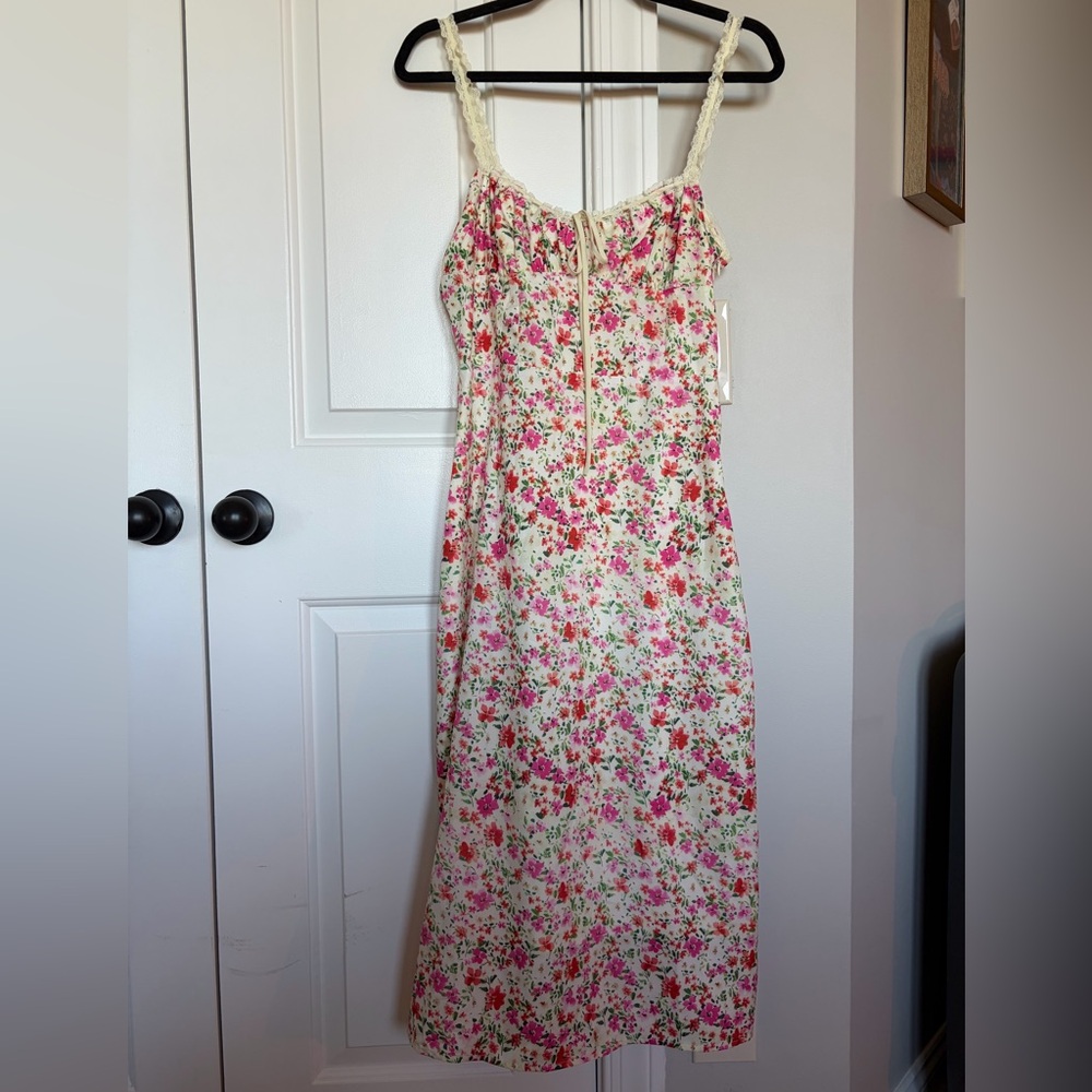 Commense Cream Floral Maxi Dress with Pink & Green Print